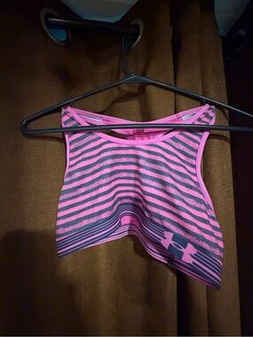 Under Armour Pink and Gray Striped Racerback Sports Bra